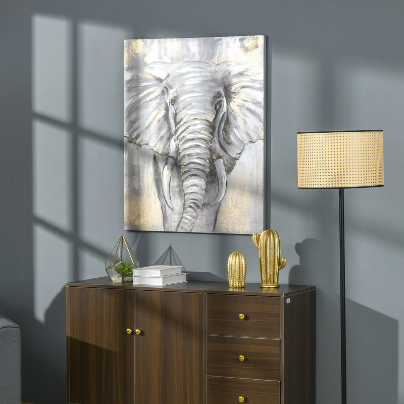 HOMCOM Hand-Painted Canvas Wall Art Elephant for Living Room Bedroom, 100x80cm