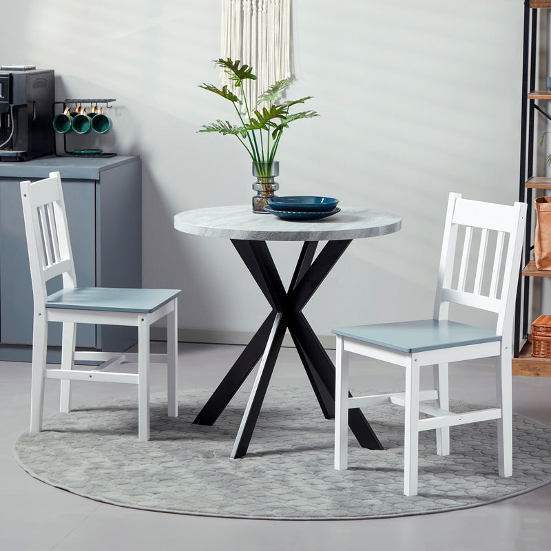 HOMCOM Dining Chairs Set of 2, Pine Wood Frame, Slat Back for Kitchen White