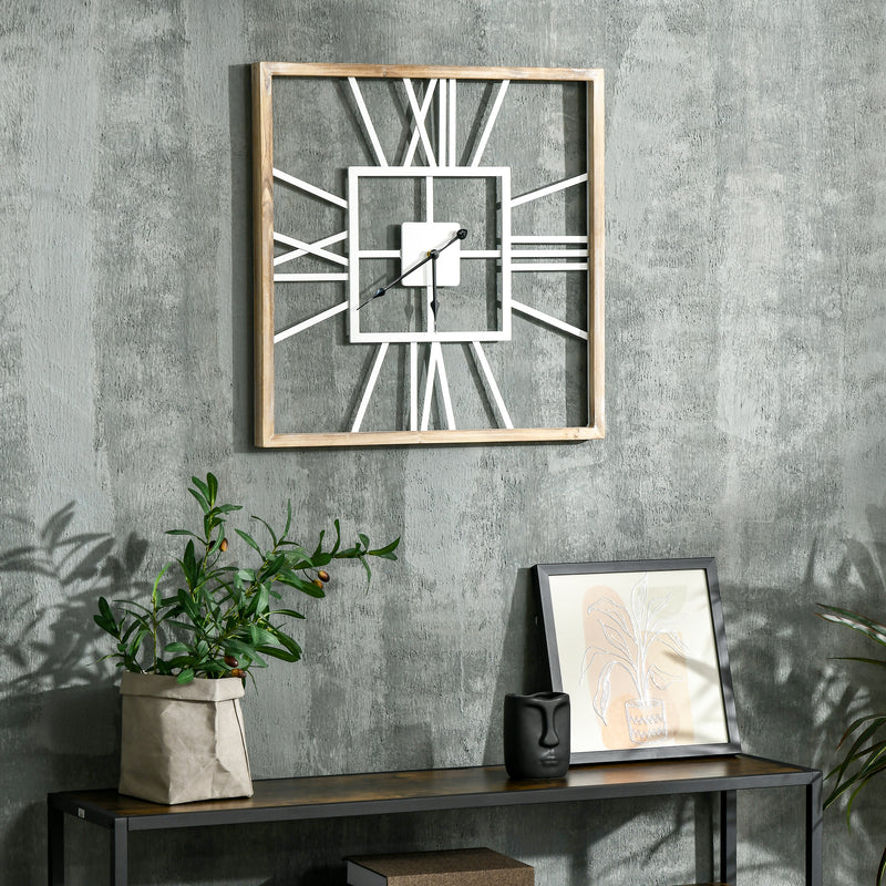 HOMCOM 60cm Silent Large Wall Clock with Roman Numeral, Non Ticking, Distressed