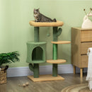 PawHut Multi Level Cat Tree w/ Scratching Post, Cat House and Bed - Green