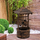 Outsunny Wood Garden Wishing Well Fountain Barrel Waterfall with Pump for Garden