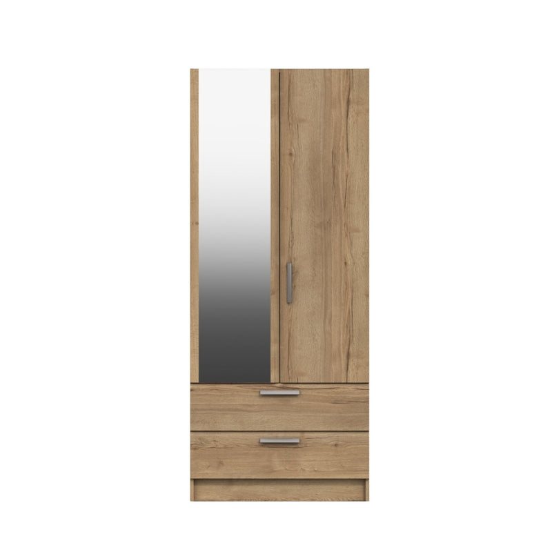 Buckingham Ready Assembled Wardrobe with 2 Doors, Drawers & Mirror - Natural Rustic Oak