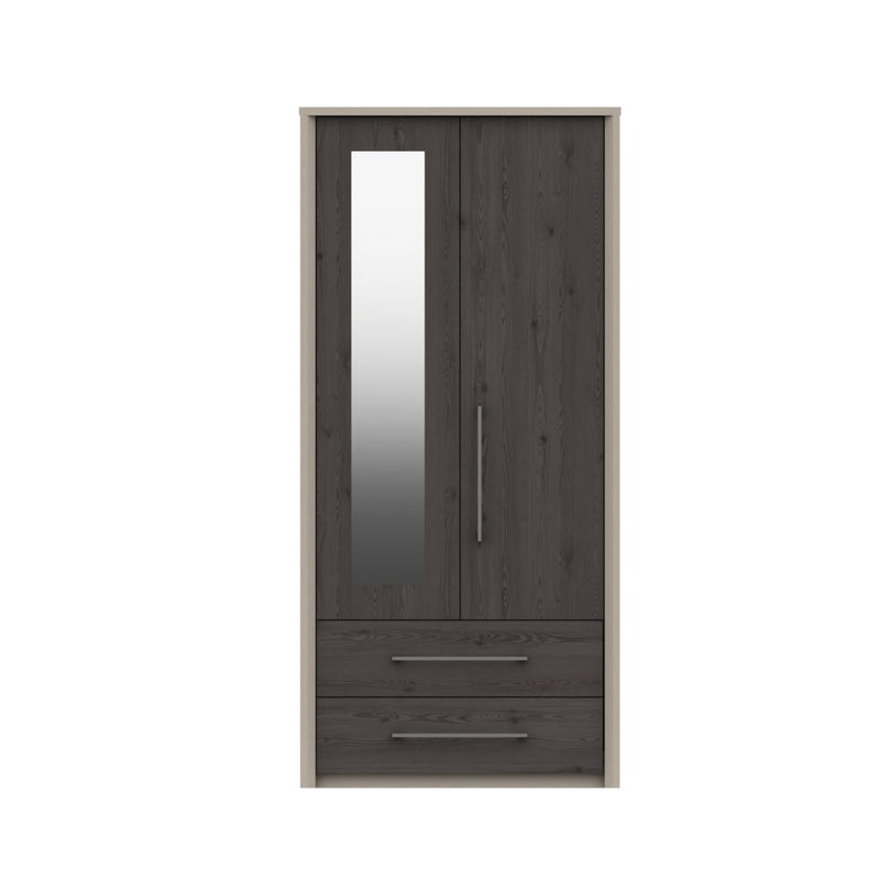 Miley Ready Assembled Wardrobe with 2 Doors, Drawers & Mirror - Anthracite Larch