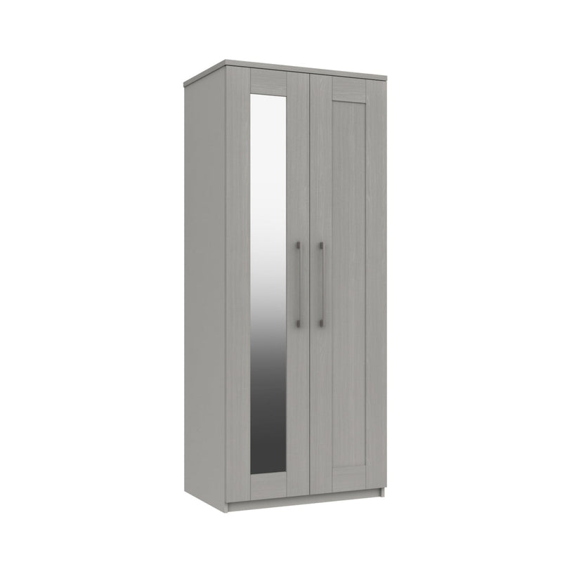 Chester Ready Assembled Wardrobe with 2 Doors & Mirror - Light Grey