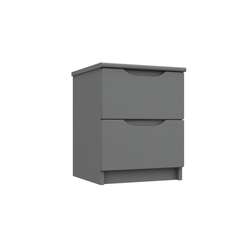 Balagio Ready Assembled Bedside Table with 2 Drawers - Dusk Grey Gloss
