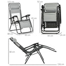 Outsunny Foldable Garden Recliner Chair Set of 2 w/ Footstool & Headrest, Grey