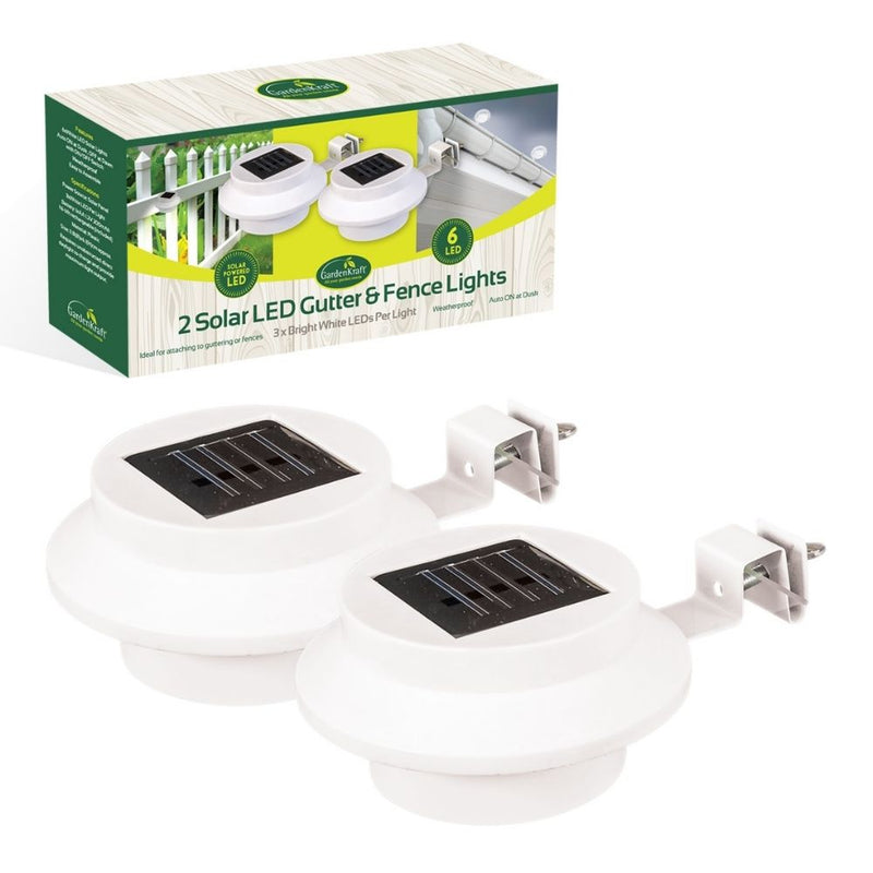 GardenKraft Solar Gutter & Fence Lights Pack of 2 with Bright White LEDs