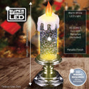 Christmas Sparkle Water Snowstorm Spinner Candle with Light Glitter - 20cm Silver with Warm White LED