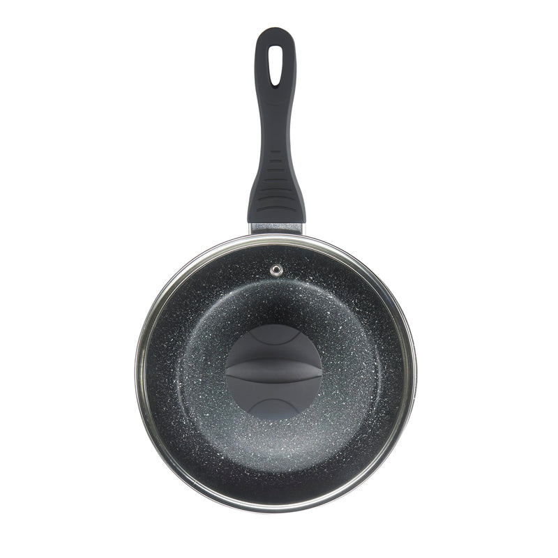 Lewis's  Sovereign Stone 20cm Scratch Resistant Easy Clean Non Stick Saucepan & Lid -Black  Marble