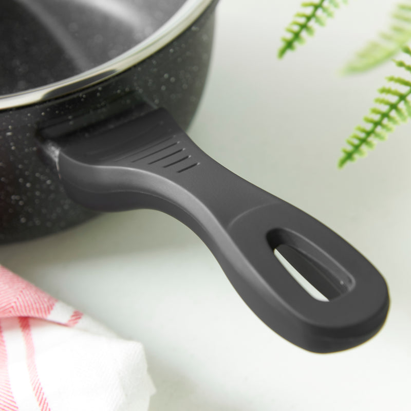 Sovereign Stone 20cm Scratch Resistant Easy Clean Non Stick Saucepan & Lid -Black  Marble