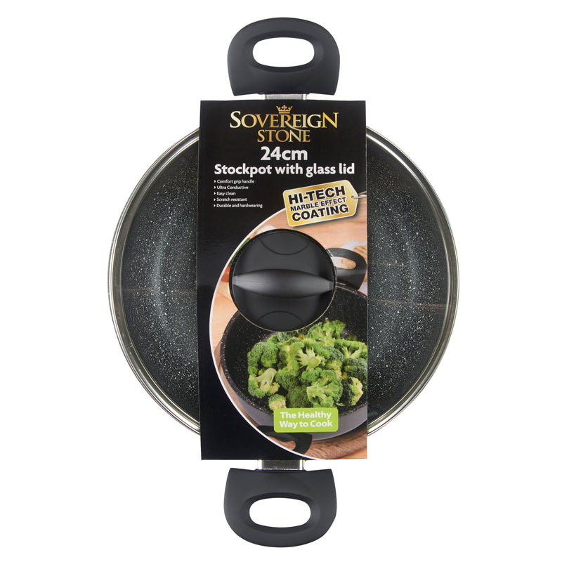 Lewis's  Sovereign Stone 24cm Scratch Resistant Easy Clean Non Stick Stockpot & Lid