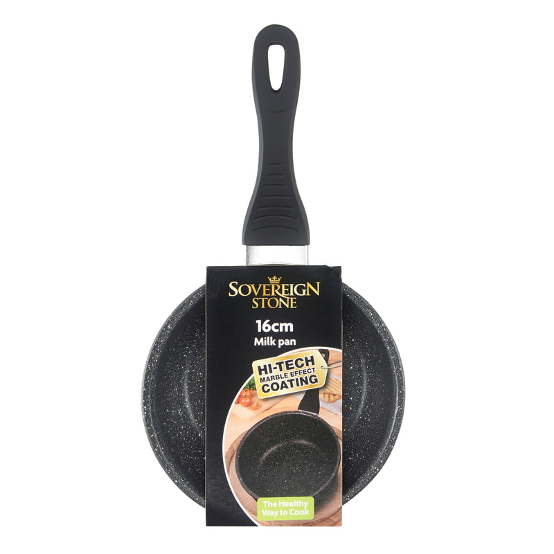 Sovereign Stone Non-Stick Milk Pan (16cm) Marble Effect Stainless Steel Saucepan