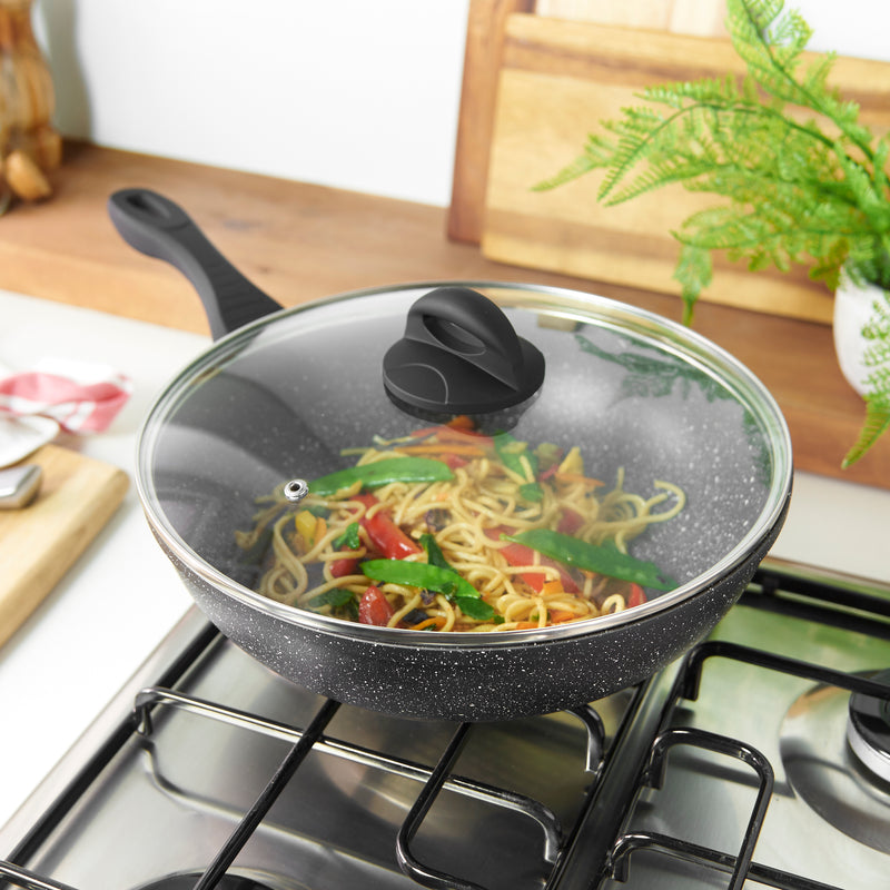 Lewis's  Sovereign Stone 28cm Scratch Resistant Easy Clean Non Stick Wok & Lid All Hobs