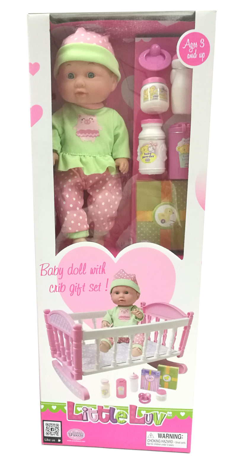 Uneeda Doll Little Luv Baby Doll with Crib Gift Set