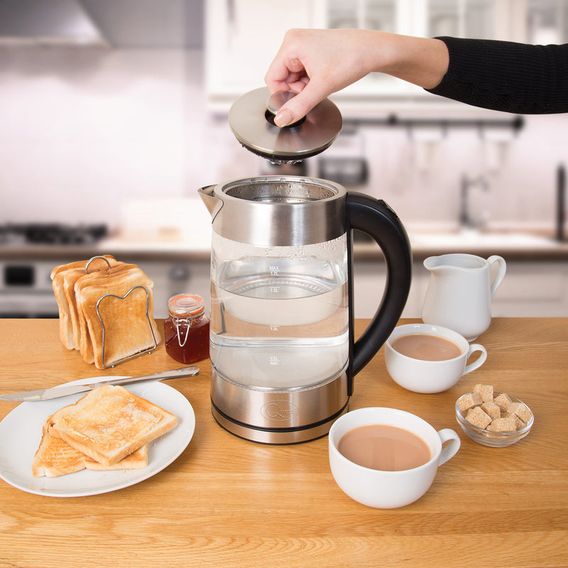Quest Stainless Steel & Glass Colour Changing Jug Kettle 1.7L with LEDs - Silver