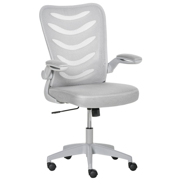 Vinsetto Mesh Office Chair for Home Swivel Task Desk Chair with Lumbar Back Support Flip-Up Arm Adjustable Height Grey Computer w/