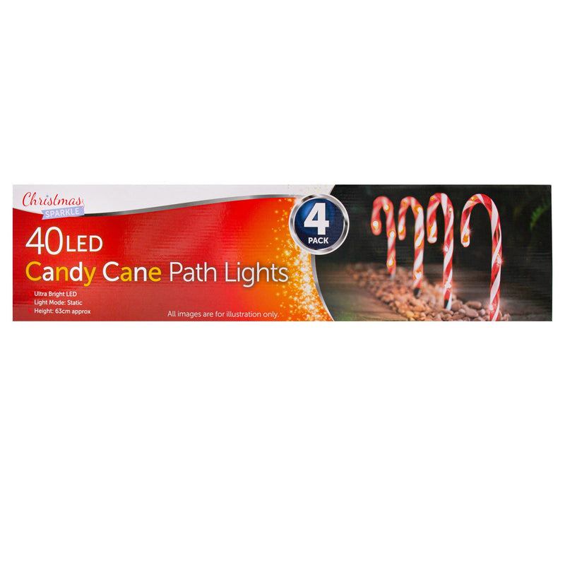 Christmas Sparkle Outdoor Candy Cane Stake Lights Pack of 4 in Red with 40 LEDS - Mains Operated