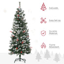 HOMCOM Christmas Tree Snow Dipped Slim 5' with Pine Cones & Berries