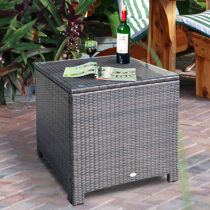 Outsunny Rattan Garden Side Table - Brown