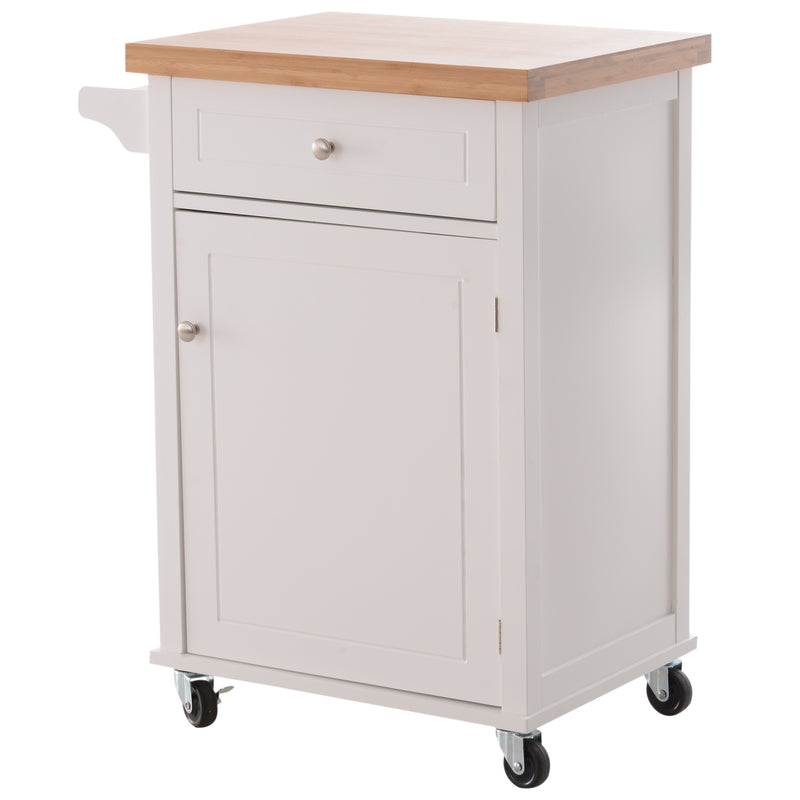 HOMCOM Rolling Kitchen Cart Storage Trolley with Drawer Towel Rail White
