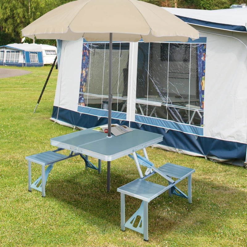 Outsunny Folding Camping Table And Chair Set - Silver