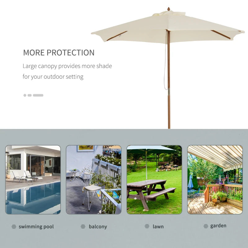 Outsunny Parasol Wooden 2.5 m - Cream