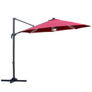 Outsunny 3(m) LED Cantilever Parasol Outdoor with Base Solar Lights Red