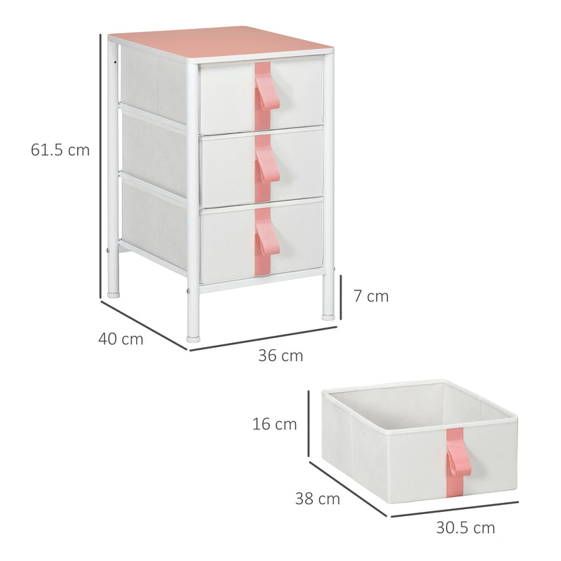 HOMCOM 3 Drawer Chest of Drawers w/ Wooden Top for Kid Room Closet Hallway Pink