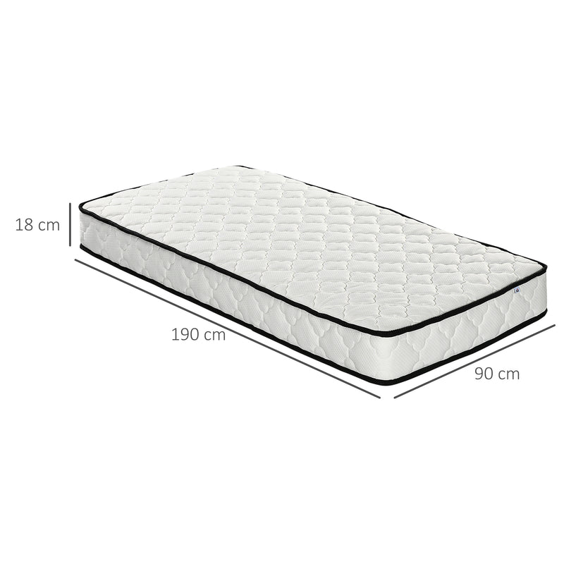 HOMCOM Single Mattress W/ Breathable Foam Pocket Innerspring 190cmx90cmx18cm