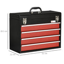 DURHAND Lockable 4 Drawer Tool Chest w/ Ball Bearing Slide Drawer 51cmx22cmx40cm