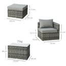 Outsunny 5 Pcs Rattan Garden Furniture Set Single Sofa Stool Coffee Table Grey