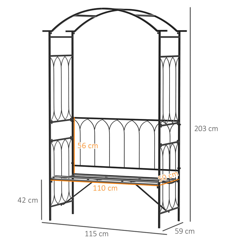 Outsunny Garden Arbour Bench Plant Climbing Support Trellis Rose Vines Black