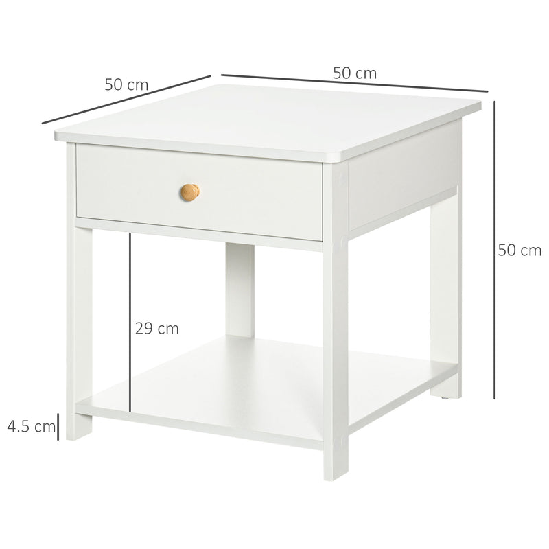 HOMCOM Bedroom Bedside Table, Sofa Side Table with Drawer and Shelf, White