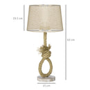 HOMCOM Farmhouse Table Lamp with Fabric Lampshade Knotted Hemp Rope for Study