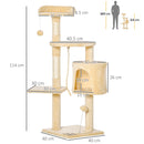 PawHut Cat Tree Activity Centre Scratching Post With Toys 4-tier Beige 114cm
