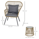 Outsunny 3 PCS Webbed PE Rattan Outdoor Patio Set w/ Cushions Steel Frame Brown