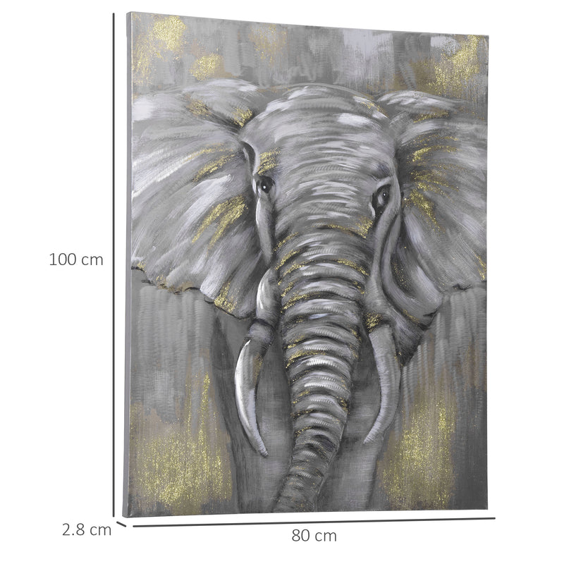 HOMCOM Hand-Painted Canvas Wall Art Elephant for Living Room Bedroom, 100x80cm