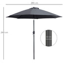 Outsunny 2.7M Patio Umbrella Outdoor Sunshade Canopy w/ Tilt and Crank Grey