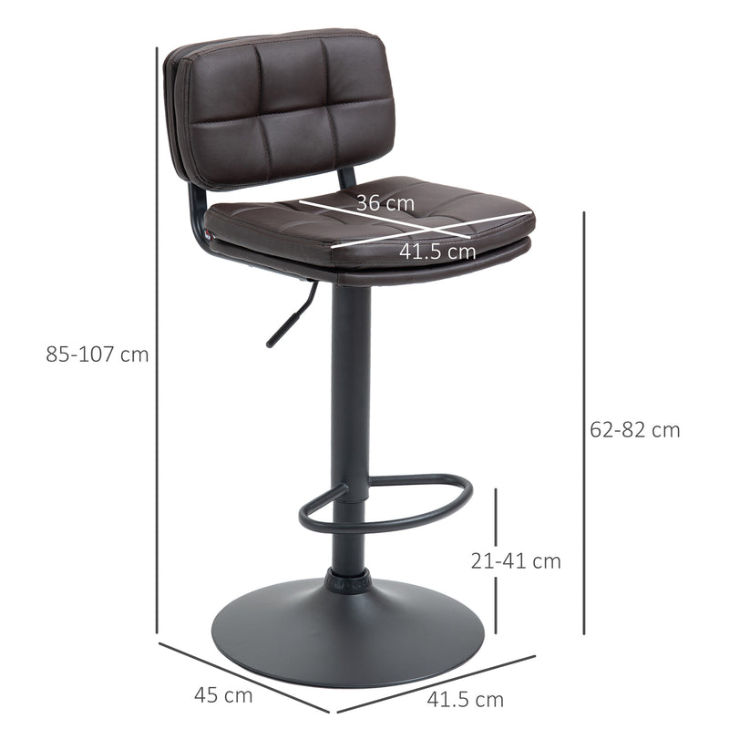 HOMCOM Swivel Bar Stools Set Of 2 PU Leather for Home Kitchen Counter Brown