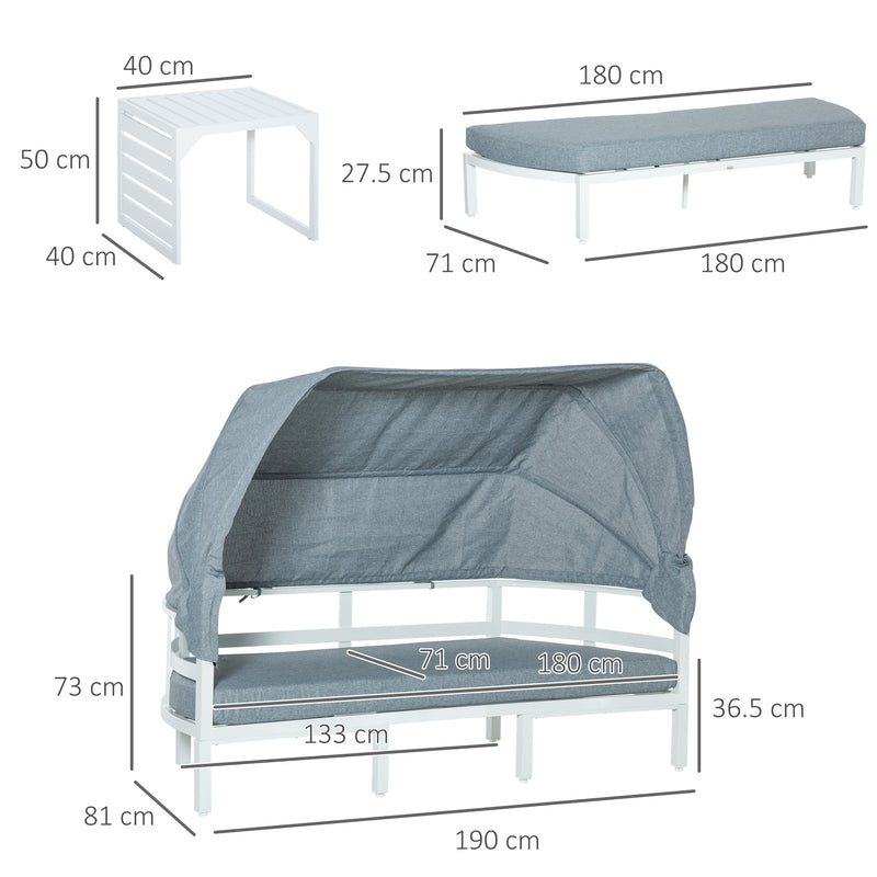 Outsunny 4 PCS Outdoor Garden Sofa Set, Lounge Bed with Canopy, Padded Cushions