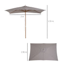 Outsunny 2 x 3(m) Wood Garden Parasol Sun Shade Patio Umbrella Canopy Light Grey