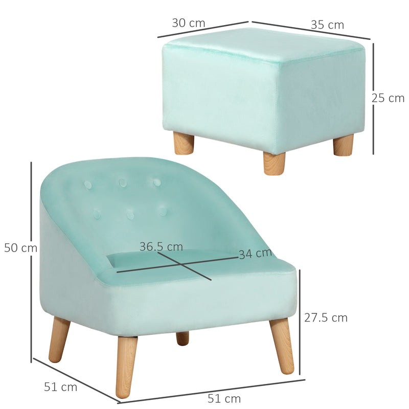 HOMCOM Toddler Chair 2pcs Kids Sofa Set Sofa & Ottoman for 3-5 years old Blue