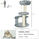 PawHut Cat Tree Scratcher Kitty Activity Center 2 Perch Sisal Rope Grey