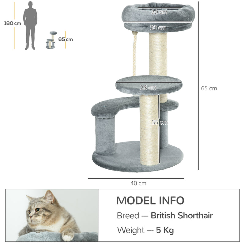 PawHut Cat Tree Scratcher Kitty Activity Center 2 Perch Sisal Rope Grey