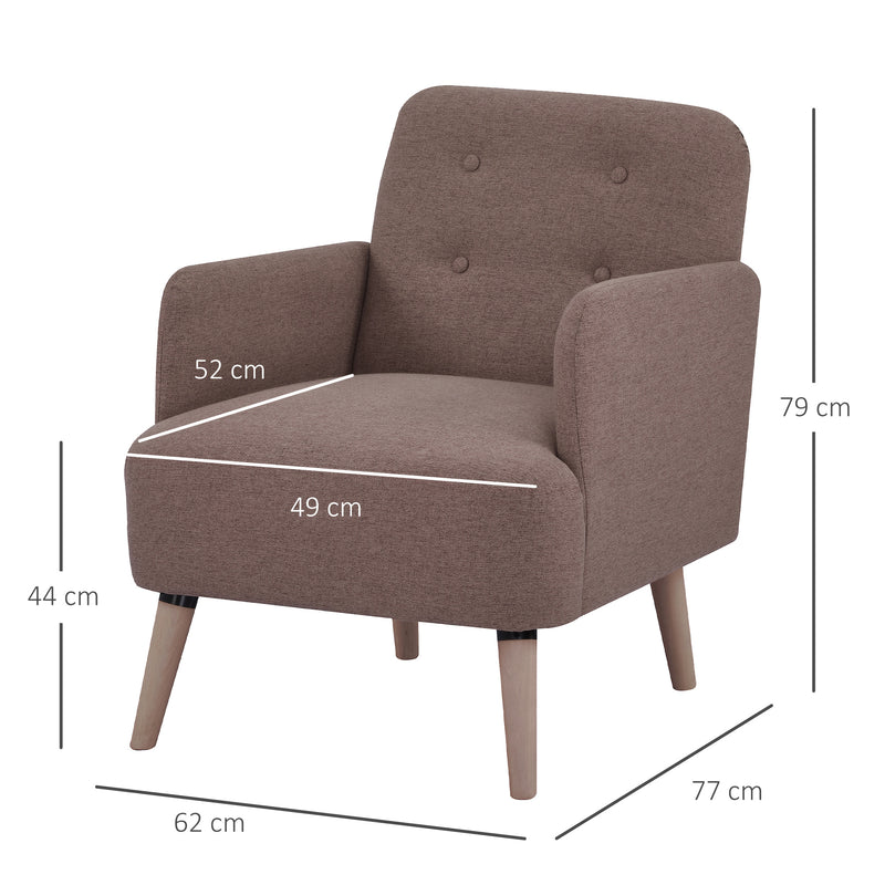 HOMCOM Upholstered Armchair, Nature Wood Frame Padded Living Room Chair, Brown