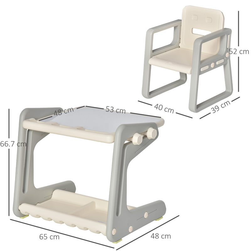 HOMCOM Kids Study Table and Chair Set Drawing Board Writing Desk for Toddlers