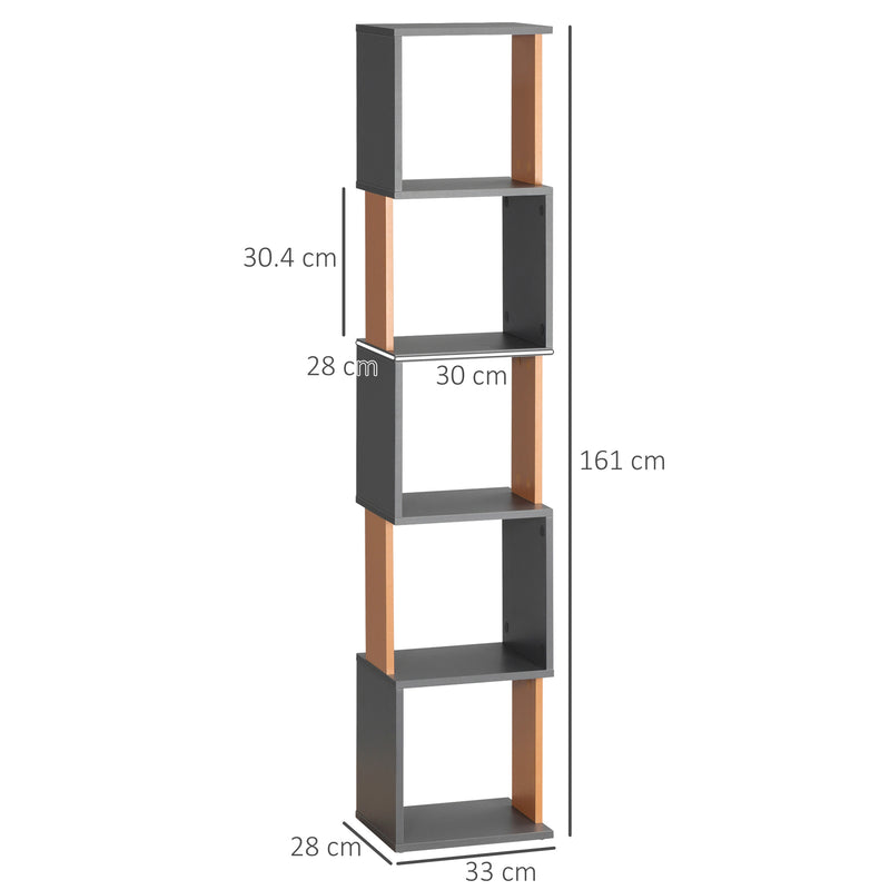 HOMCOM 5-Tier Bookshelf Freestanding Bookcase Storage Shelves Study, Dark Grey