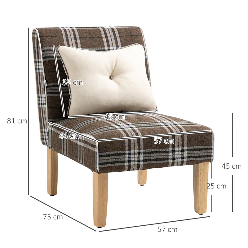 HOMCOM Dining Chair Linen-Touch Fabric Kitchen Chair W/ Rubber Wood Legs Brown