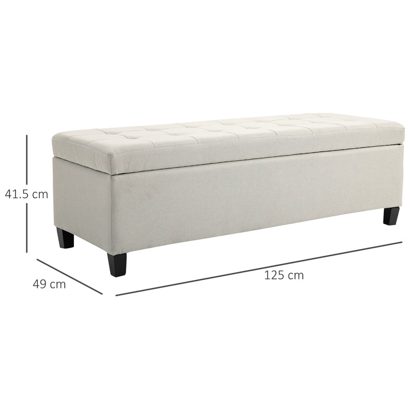 HOMCOM Linen Storage Ottoman Bench Padded w/ Tufting Hinged Lid Wood Frame Beige