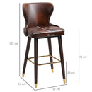 HOMCOM Luxury Bar Stools Set of 2 with Back, PU Leather Upholstery, Brown